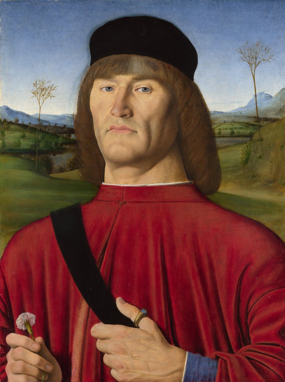 Mies vaaleanpunaisella, c. 1495 tekijältä Solari