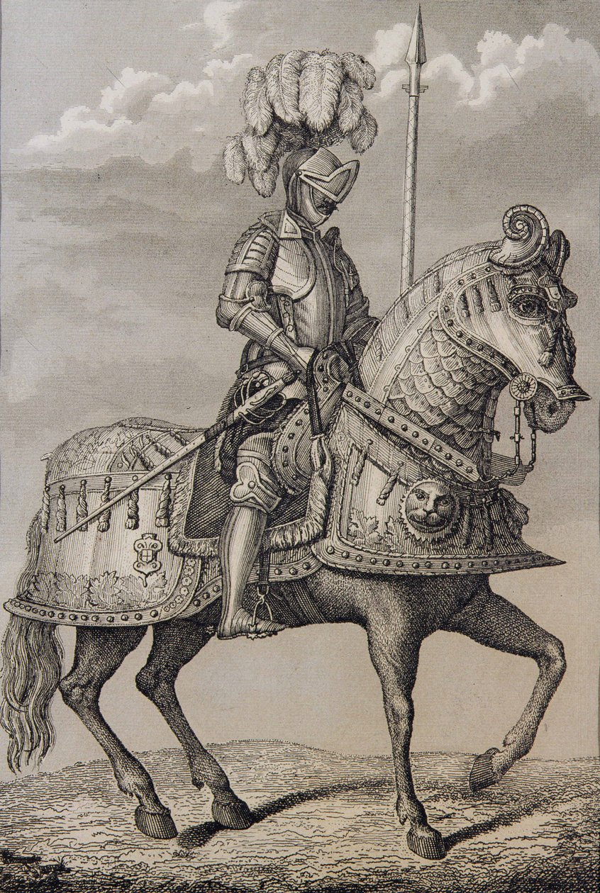 Kaarle V:n (1500-58) panssari säilytetty kuninkaallisessa asevarastossa, Madridissa, Espanjassa tekijältä Spanish School