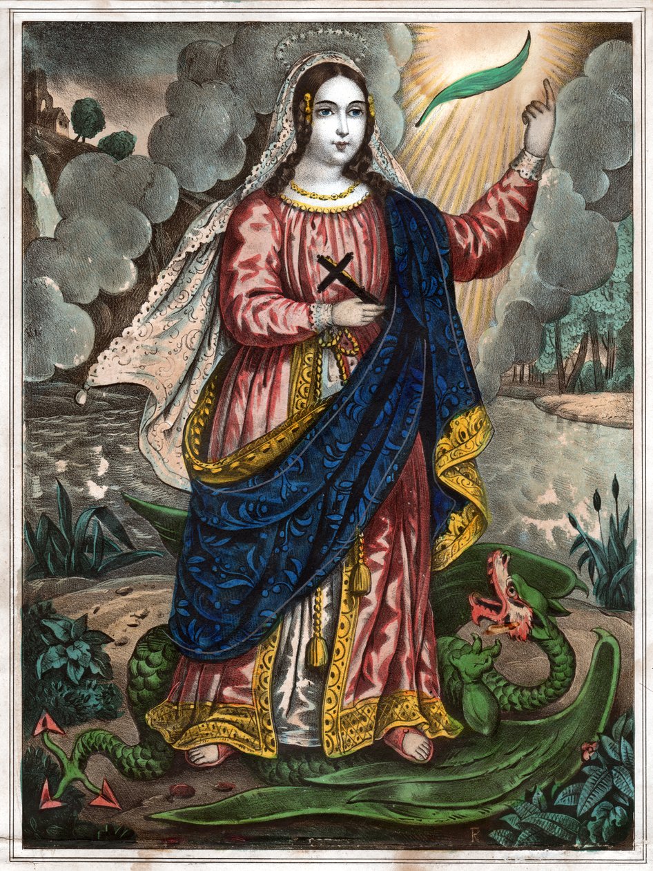 Pyhä Margareta Antiokilainen. (kaiverrus, n. 1830) tekijältä Spanish School