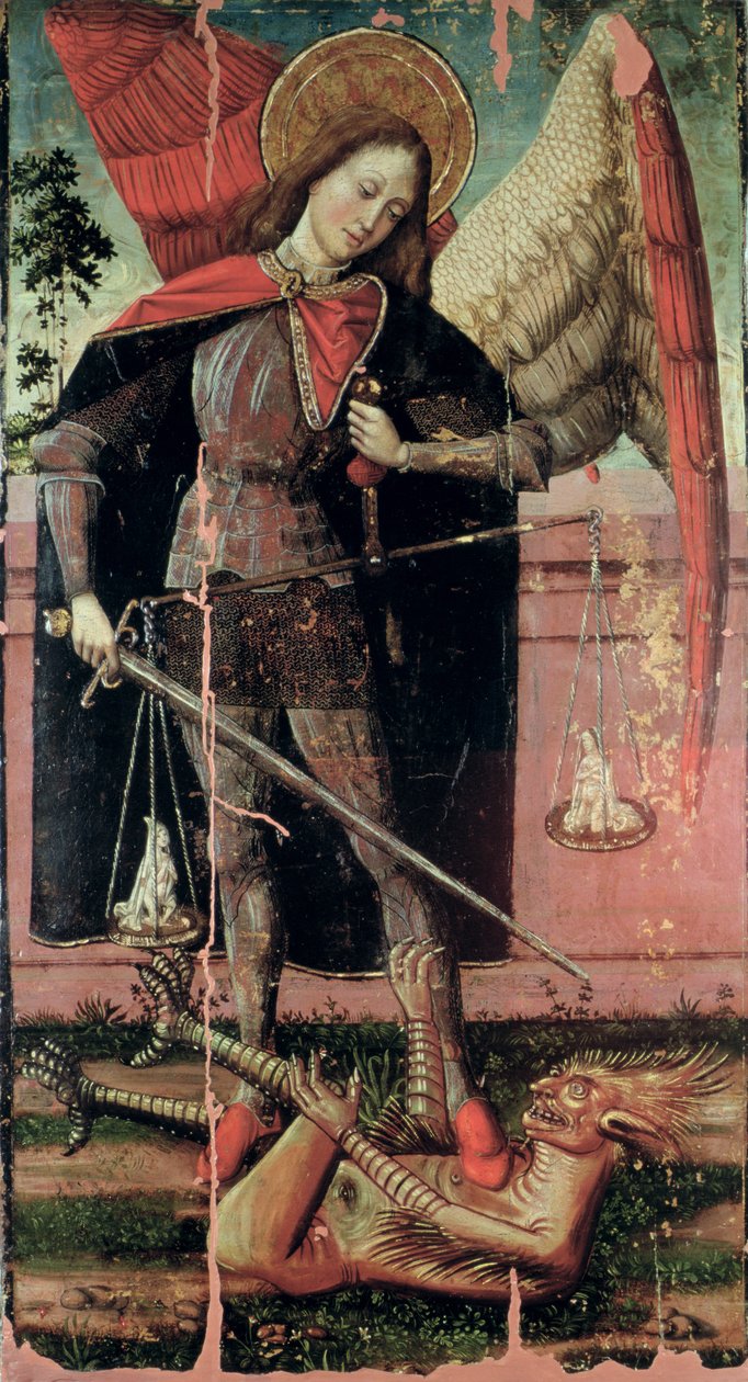 St. Michael Weighing Souls (tempera paneelissa) tekijältä Spanish School