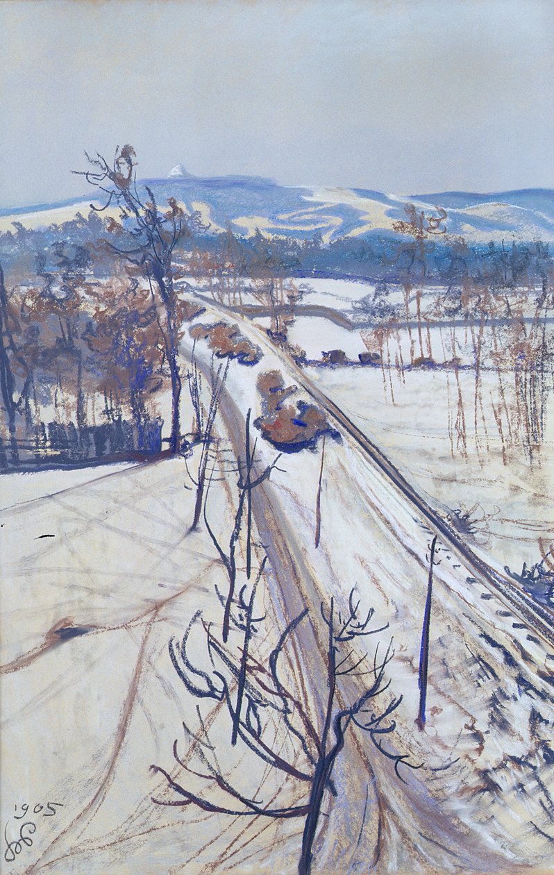 Talvimaisema, 1905 (pastelli paperille) tekijältä Stanislaw Wyspianski