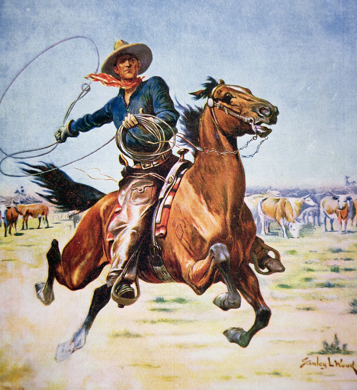 Texas Cowboy (väri litho) tekijältä Stanley L. Wood