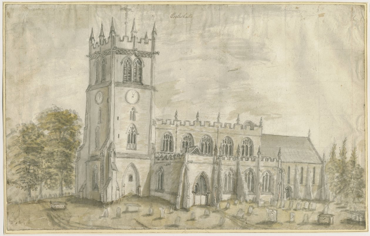 Eccleshall Church: akvarellimaalaus, nd [1762-1802] tekijältä Stebbing Shaw