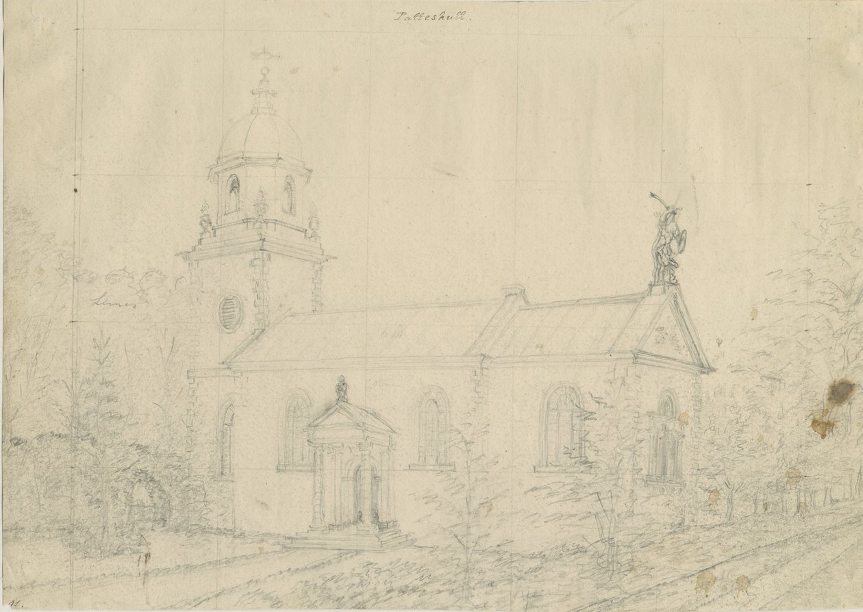 Patshullin kirkko: lyijykynäpiirros, nd [1762-1802] tekijältä Stebbing Shaw