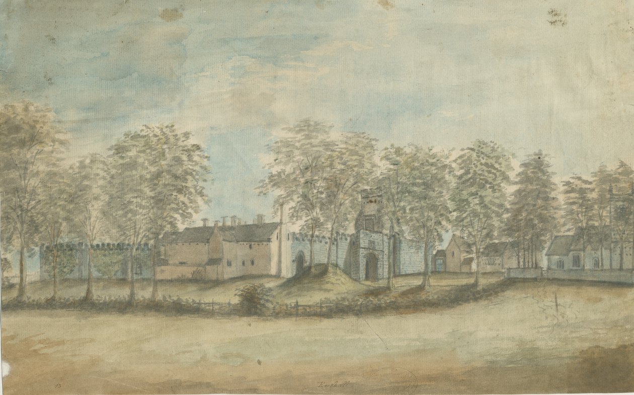 Rushall Castle/Hall: akvarellimaalaus, nd [1791] tekijältä Stebbing Shaw