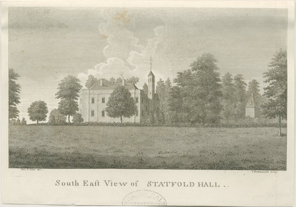 Statfold Hall: kaiverrus, nd [1762-1798] (painettu) tekijältä Stebbing Shaw