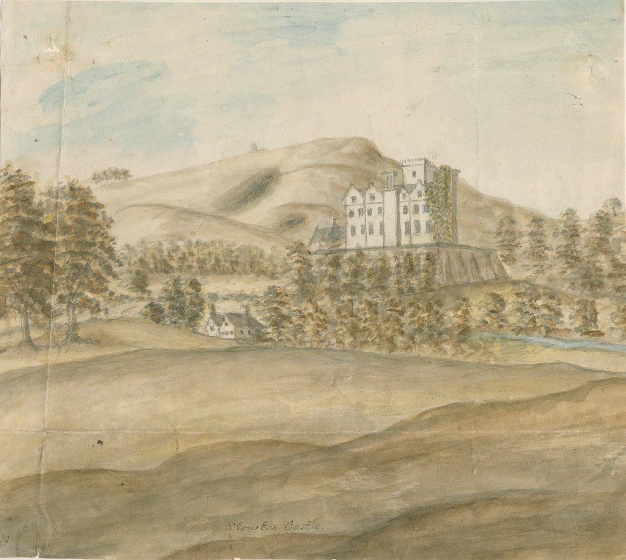 Stourton Castle: akvarellimaalaus, nd [1762-1798] tekijältä Stebbing Shaw