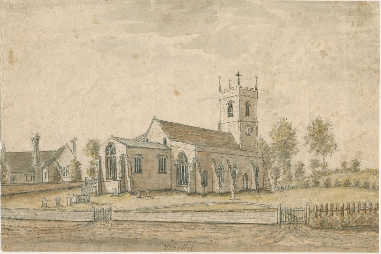 Yoxall Church: akvarellimaalaus, nd [1762-1802] tekijältä Stebbing Shaw