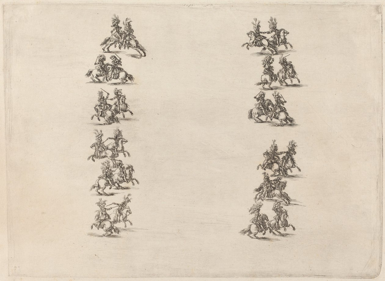 Kavalierit taistelevat kahdessa pylväässä, 1652. tekijältä Stefano della Bella