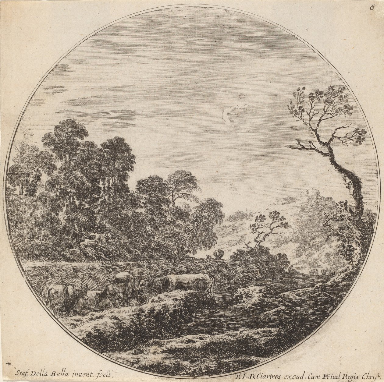 Lehmät laiduntavat laaksossa, 1646. tekijältä Stefano della Bella