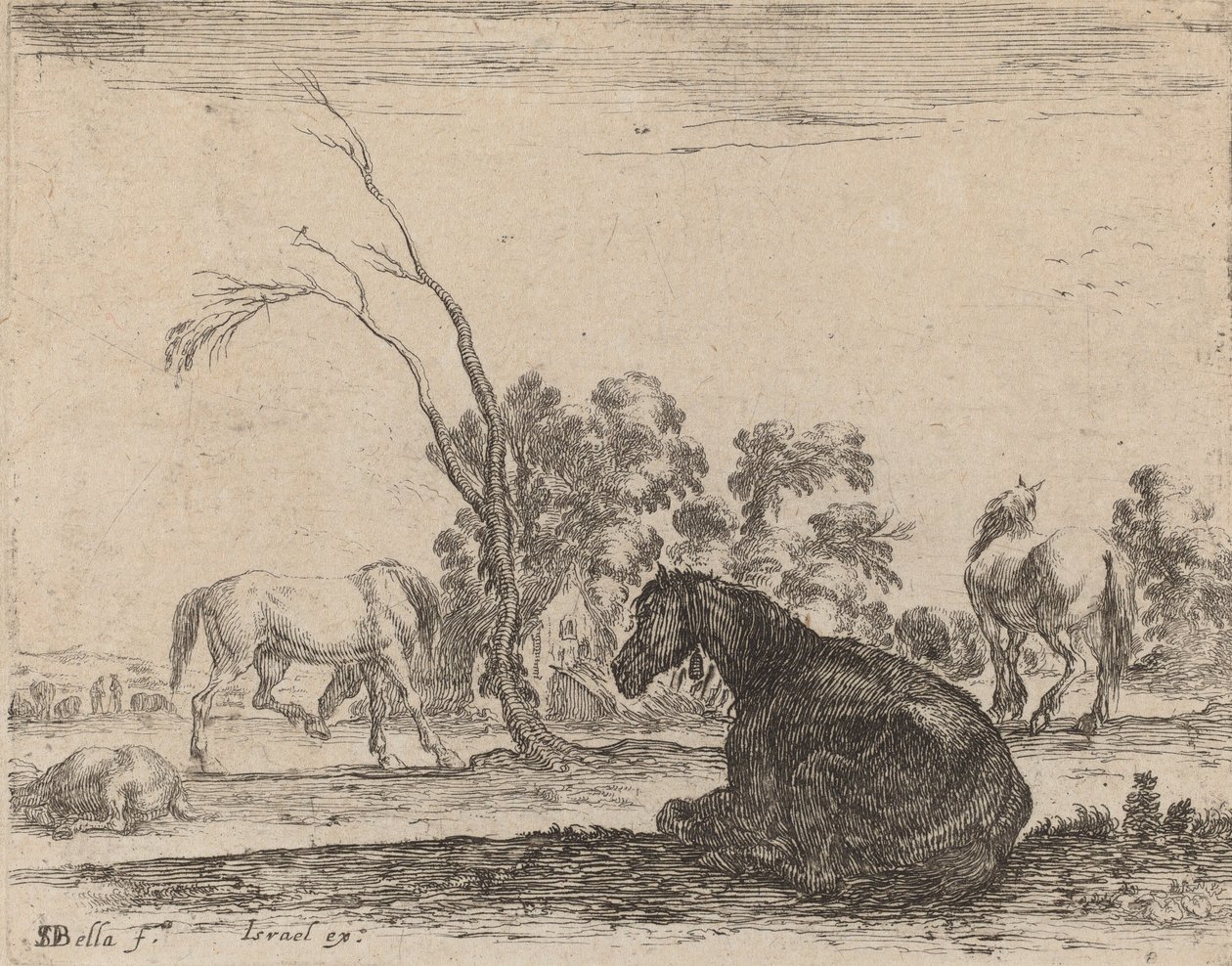 Hevoset laitumella, 1642. tekijältä Stefano della Bella