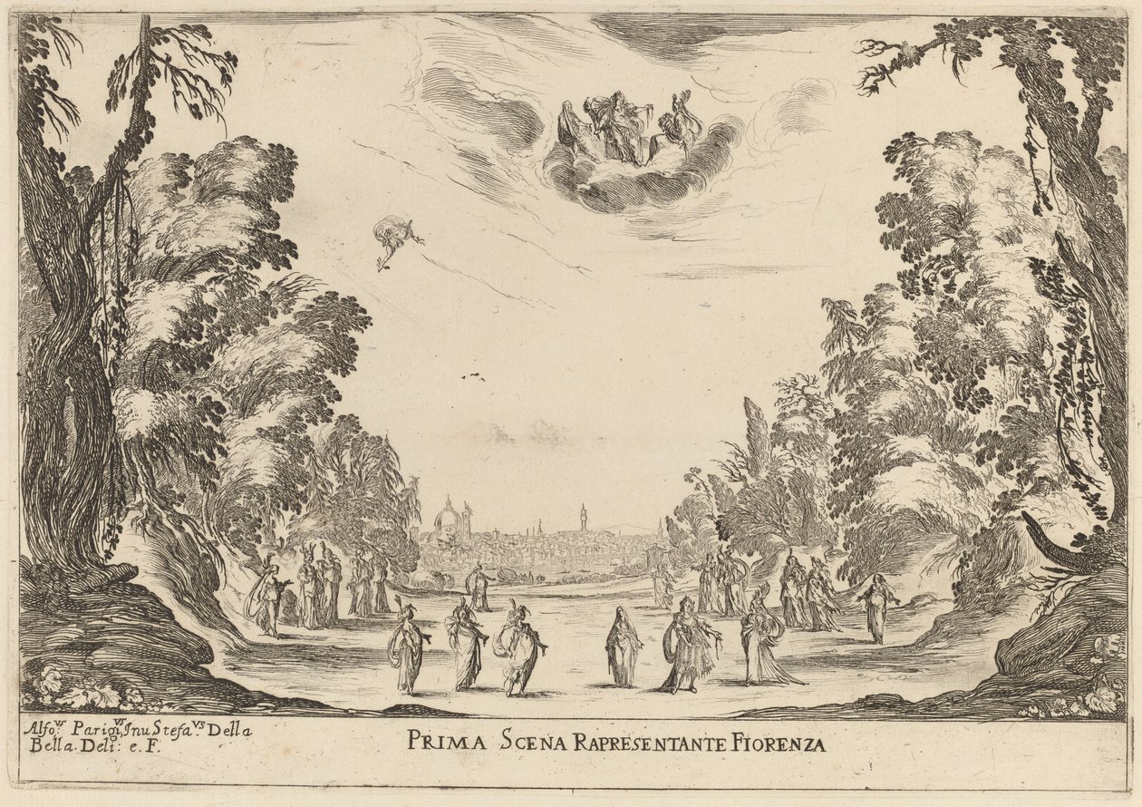 Ensimmäinen kohtaus Reprezentanta Firenze, 1637. tekijältä Stefano della Bella