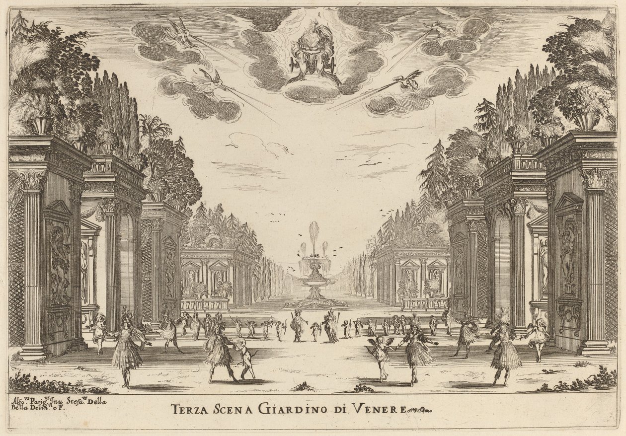 Kolmas kohtaus Venuksen puutarha, 1637. tekijältä Stefano della Bella