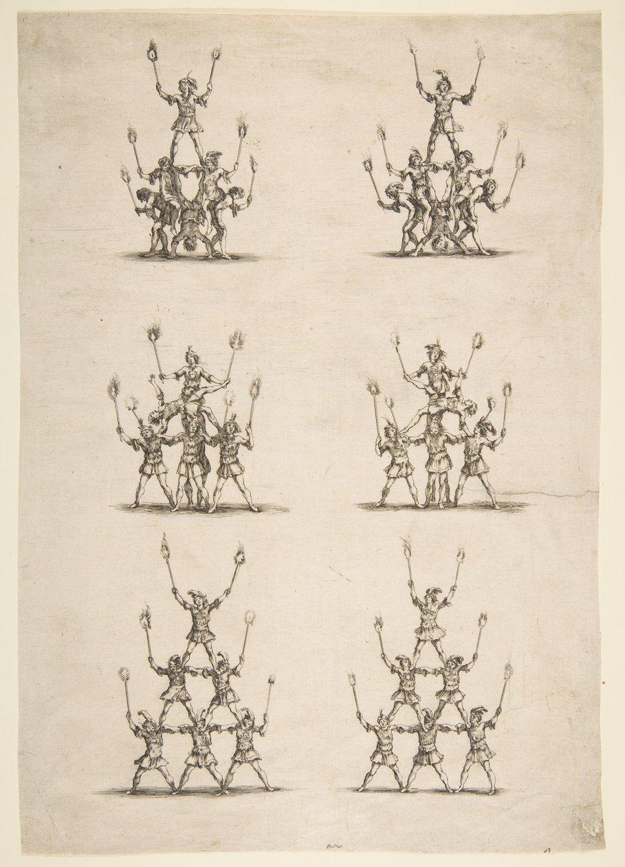 Kolmekymmentäkuusi akrobaattia kuudessa ryhmässä, 1652. tekijältä Stefano della Bella