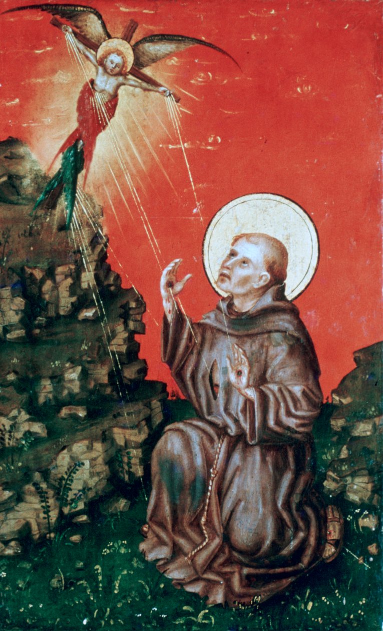 Pyhä Franciscus vastaanottaa stigmat, n. 1430-1451 tekijältä Stephan Lochner