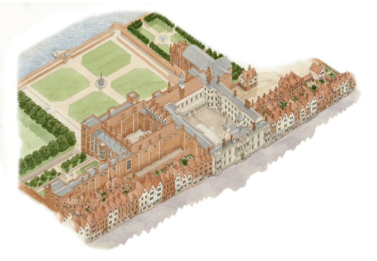 Somerset House, Lontoo, noin 1609-1630 (tussi ja akvarelli). tekijältä Stephen Conlin