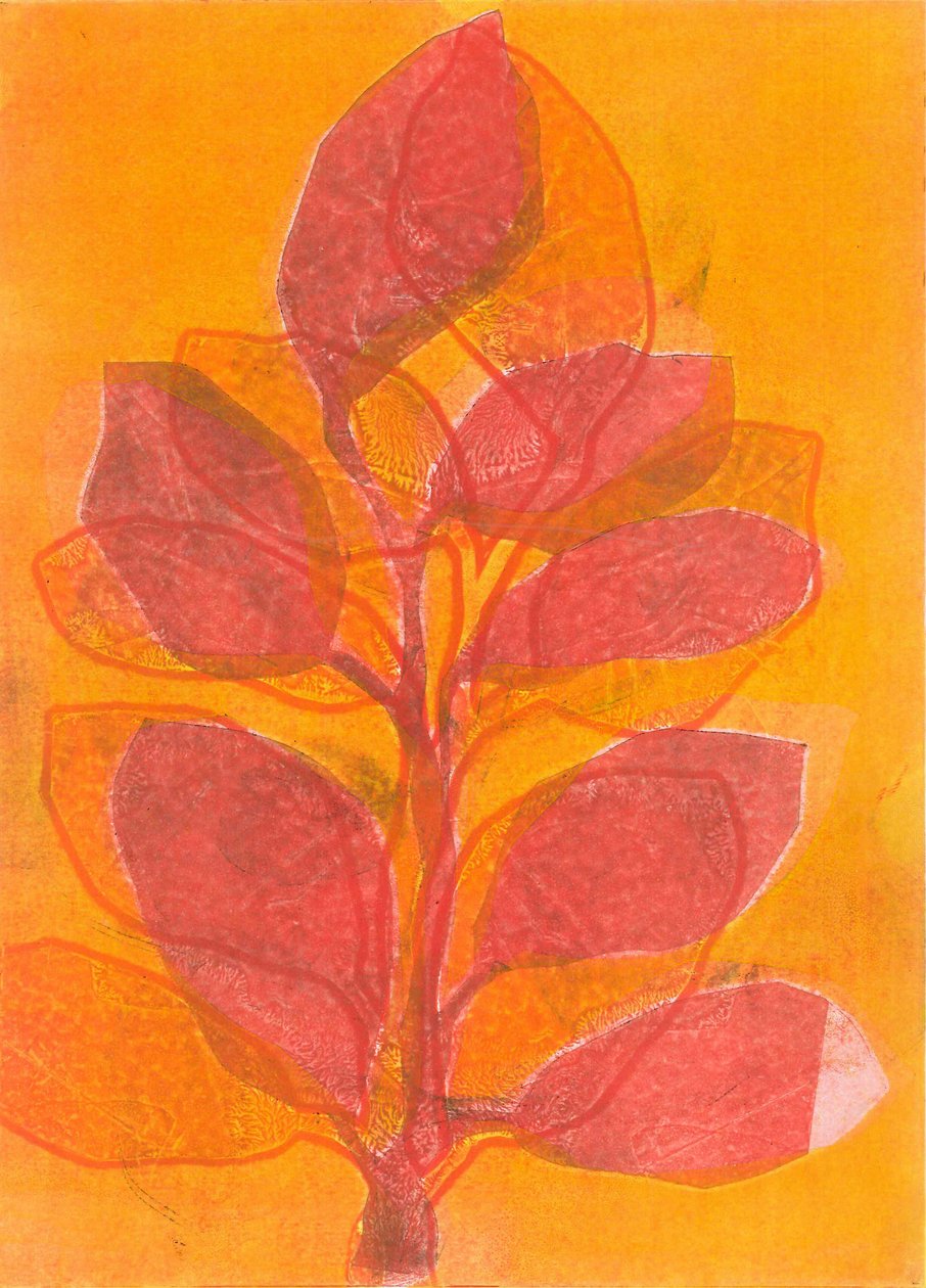 Kesäpuutarha II, 2015 (monoprintti paperille) tekijältä Stephen Dow