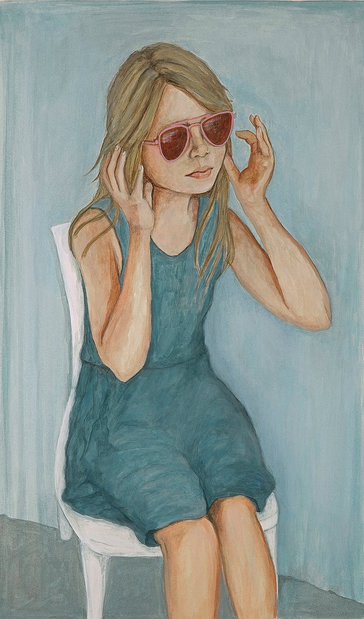 Girl In Sunglasses, 2017 (kynä & musteet ja pesu paperille) tekijältä Stevie Taylor
