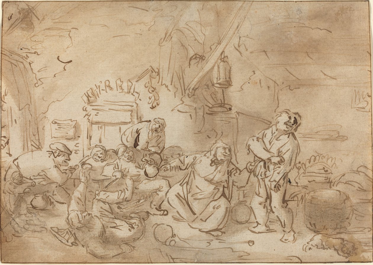 Tappelu majatalossa tekijältä Style of Adriaen van Ostade