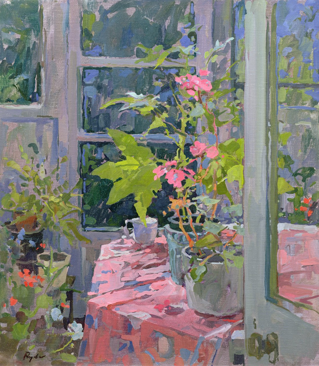 Geraniums ja vaaleanpunainen kangas tekijältä Susan Ryder