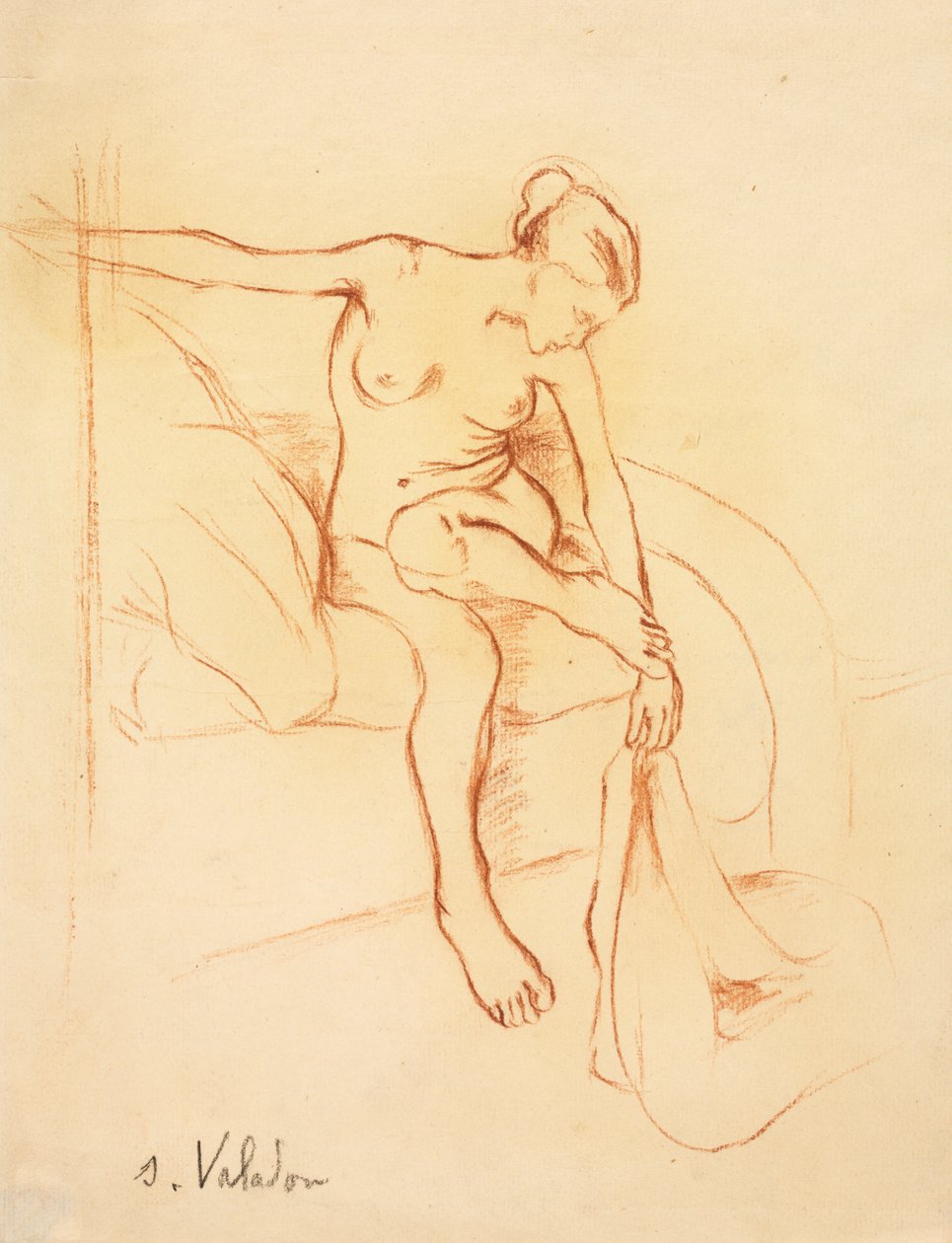Alaston nainen istuu sängyllä tekijältä Suzanne Valadon