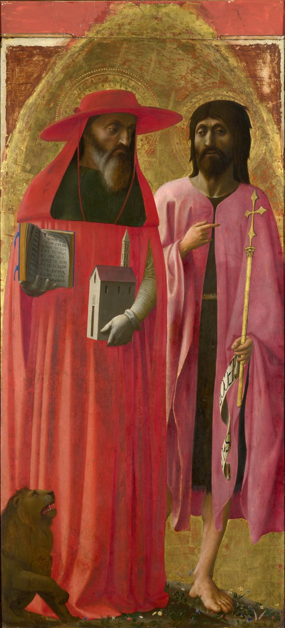 Pyhä Hieronymus ja Pyhä Johannes Kastaja, n. 1428-29 (munan tempera poppelilla) tekijältä Tommaso Masaccio