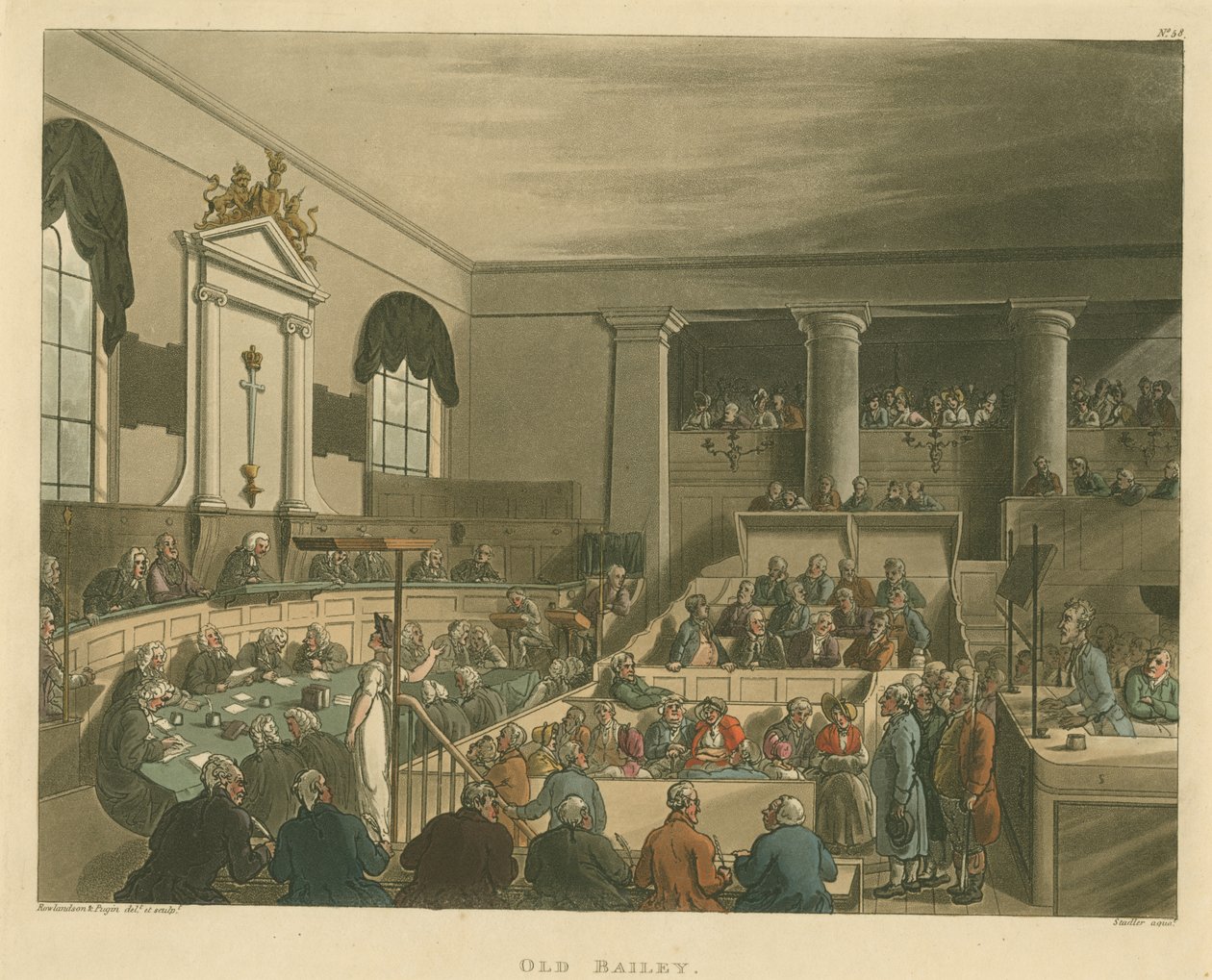 Old Bailey, 1809 (akvatintta) tekijältä Pugin and Rowlandson