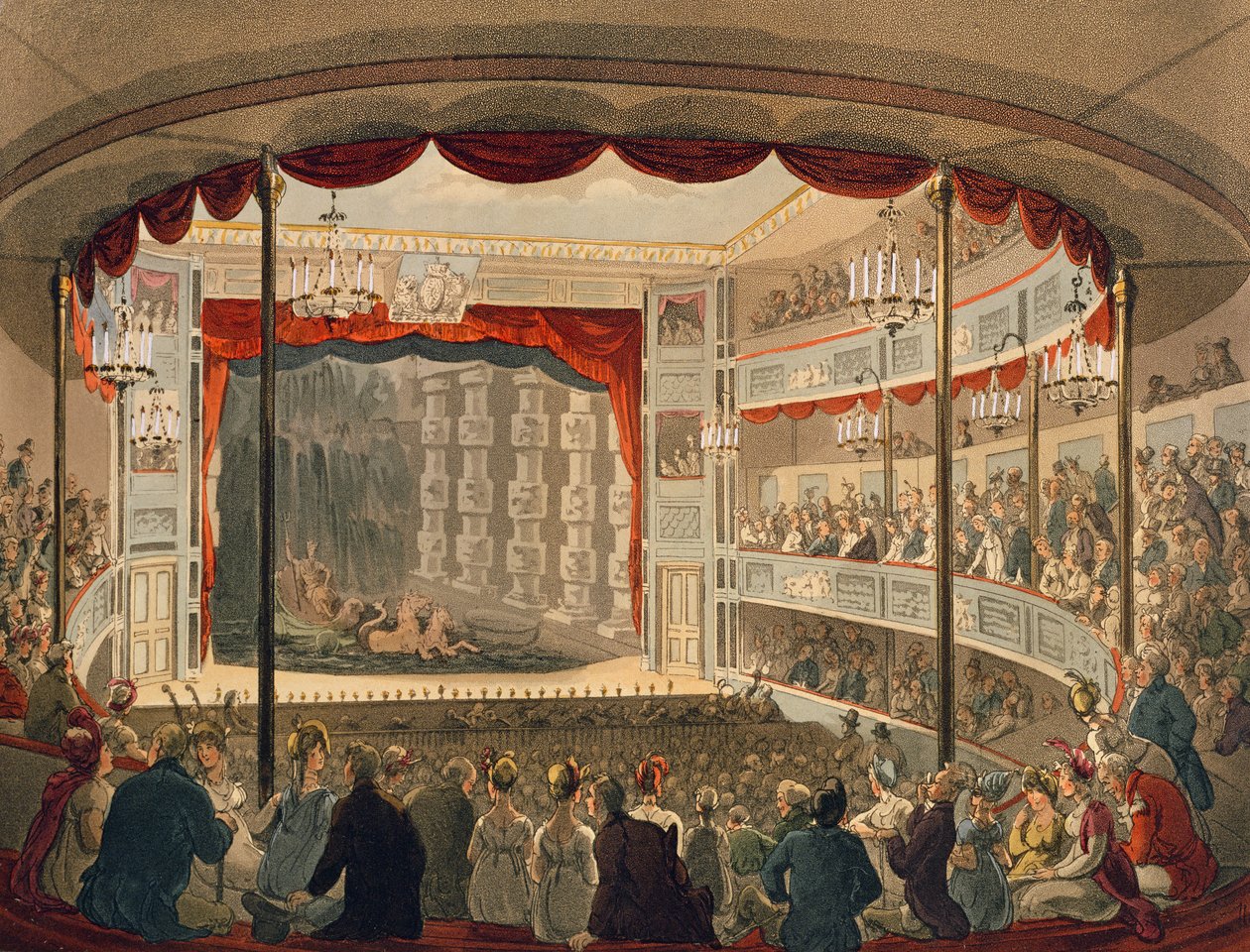 Sadlers Wells -teatteri Ackermannin Lontoon mikrokosmoksesta. tekijältä Pugin and Rowlandson