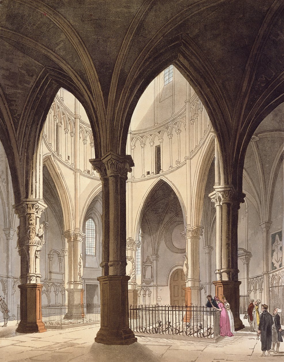 Temppelikirkko, 1809 (akvatinta) tekijältä Pugin and Rowlandson