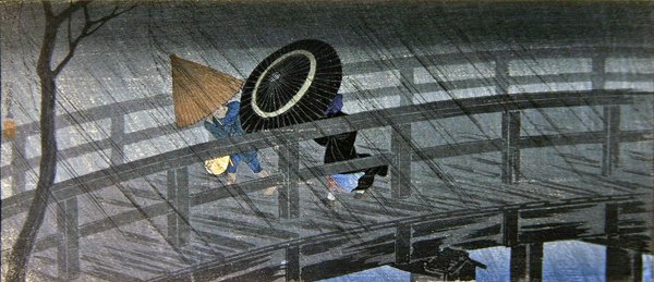 Suihku Terashimassa (värillinen puupiirros) tekijältä Takahashi  Hiroaki