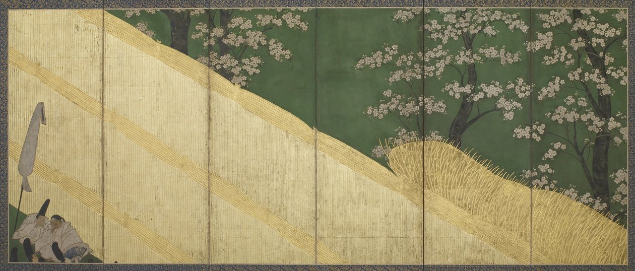 Kirsikankukat, korkea aita ja pidikkeet, Edo-kausi, 1590-1640 (paperilla väri ja kulta) tekijältä Tawaraya Sotatsu