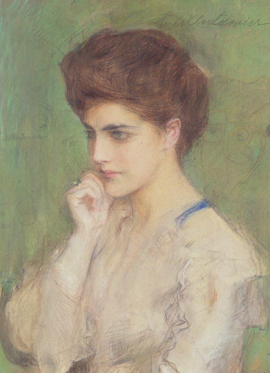 Woman Deep in Thought, n. 1910 (pastelli paperille) tekijältä Teodor Axentowicz