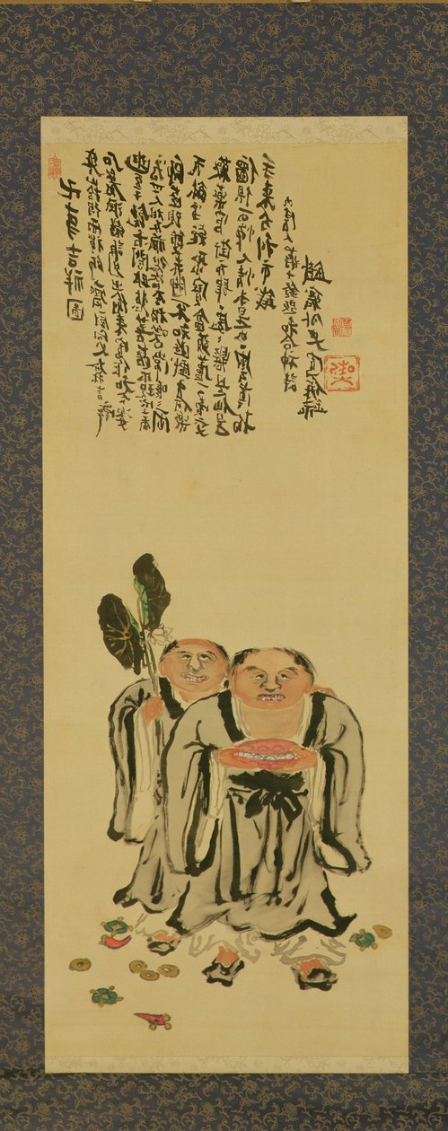 Kanzan and Jittoku by Tessai Tomioka (1836-1924) tekijältä Tessai Tomioka