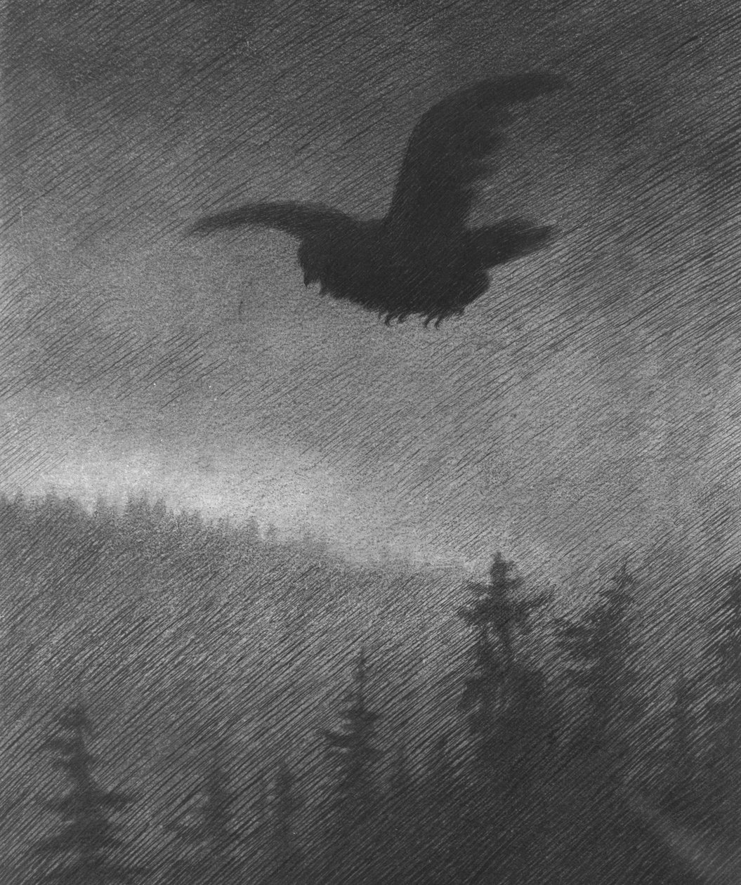 Musta surma (piirustus) tekijältä Theodor Severin Kittelsen