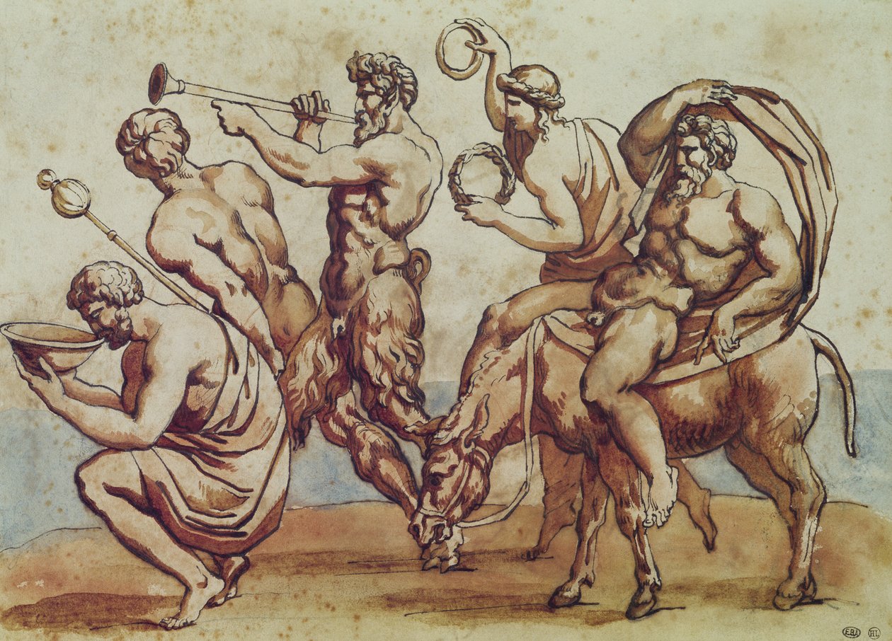 Bacchanal (kynä ja muste ja ruskea pesu paperille) tekijältä Theodore Gericault