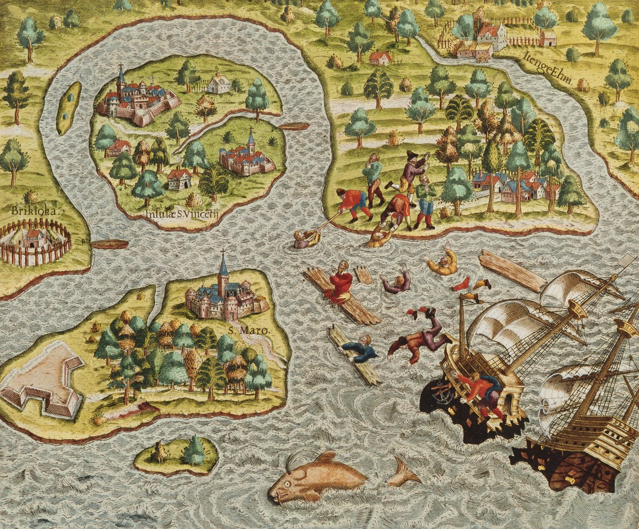 Haaksirikko Barbarian Coastin edustalla, Americae Tertia Pars.., 1562 tekijältä Theodore de Bry