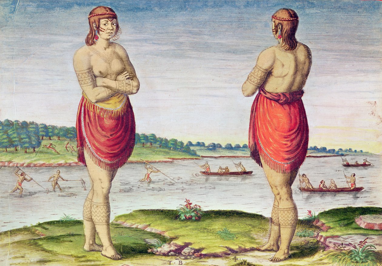 Admiranta Narratio..., Noble Woman of Secota, Virginia (sivu 51), 1585-1588 (värikaiverrus) tekijältä Theodore de Bry