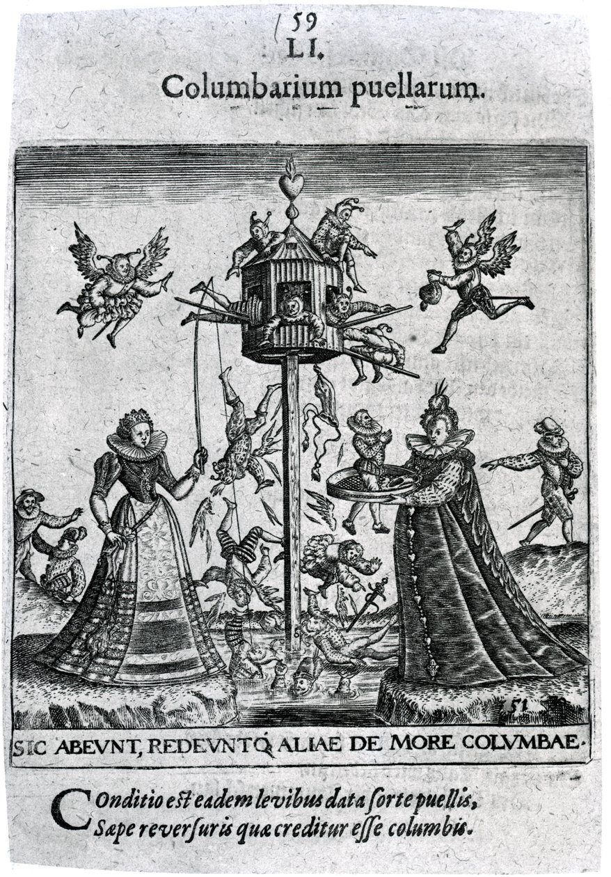 Columbarium puellarum Theodore de Bryn Proscenium vitae humanae Sive Emblematum seculariumista, 1627 tekijältä Theodore de Bry