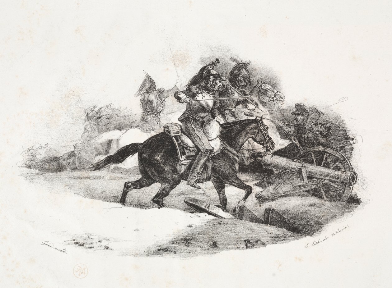 Cuirassiers lataamassa tykistöakkua tekijältä Theodore Gericault