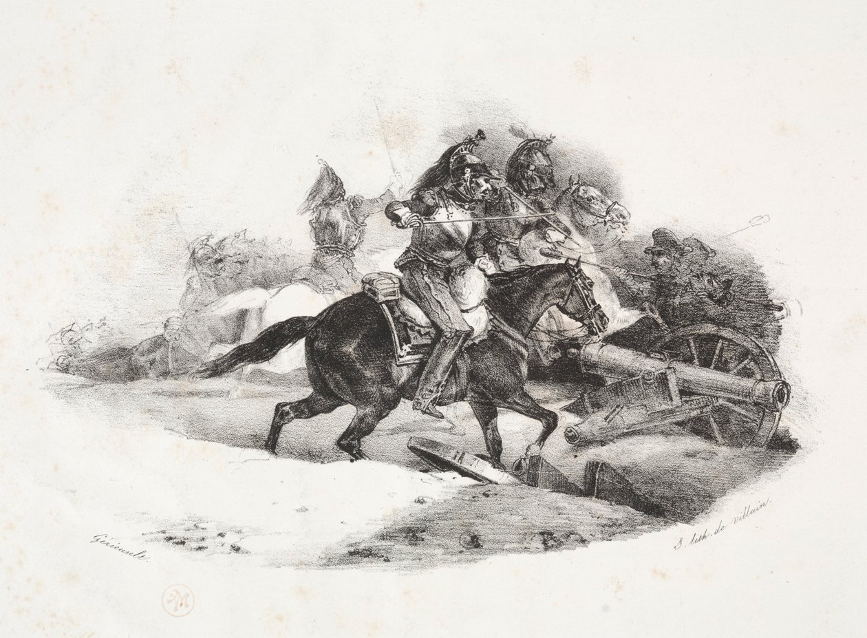 Cuirassiers lataa tykistön akkua. tekijältä Theodore Gericault
