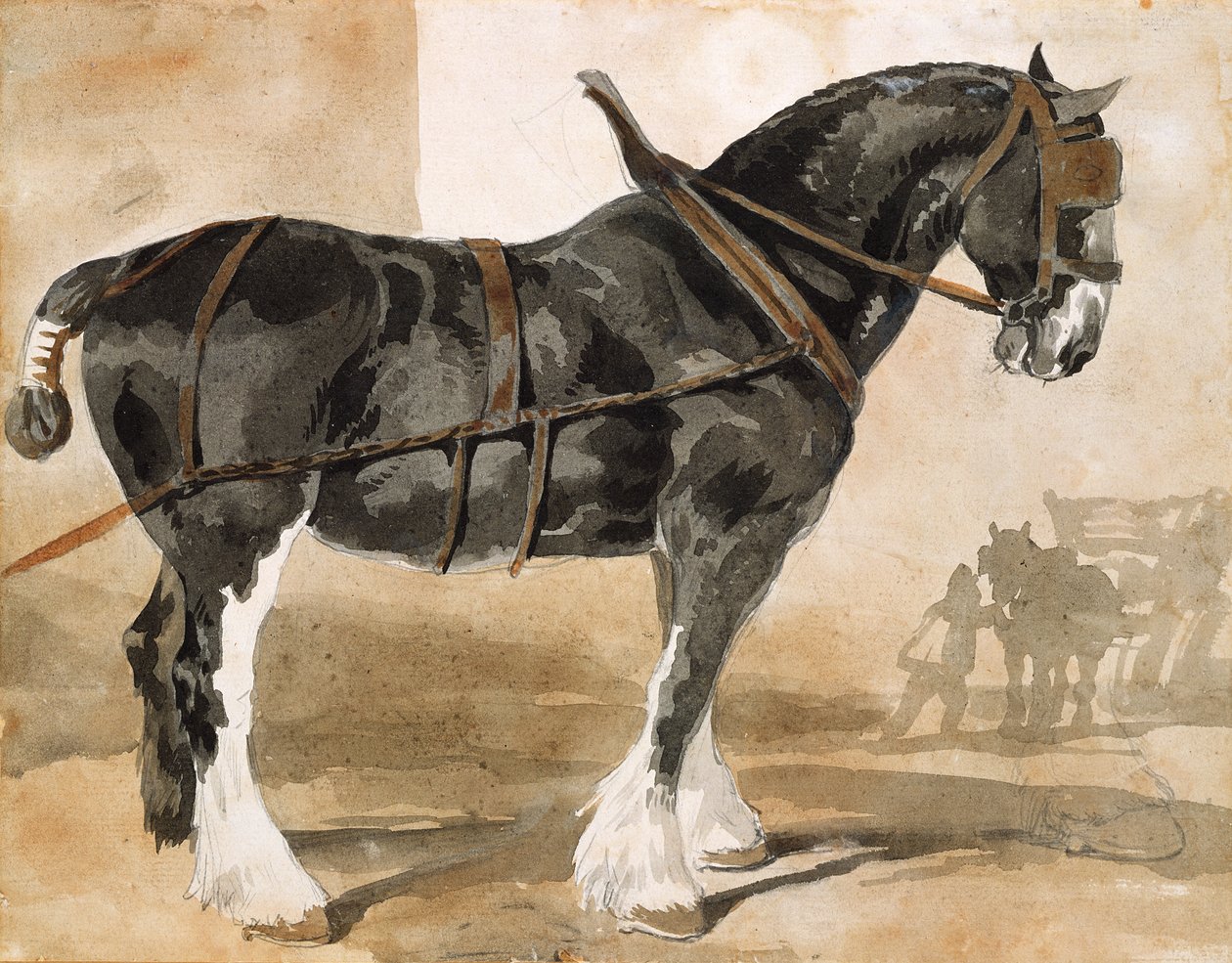 Valjastettu musta hevonen tekijältä Theodore Gericault