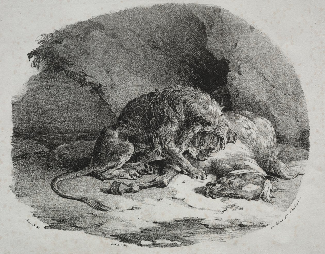 Leijonan syömä hevonen tekijältä Theodore Gericault