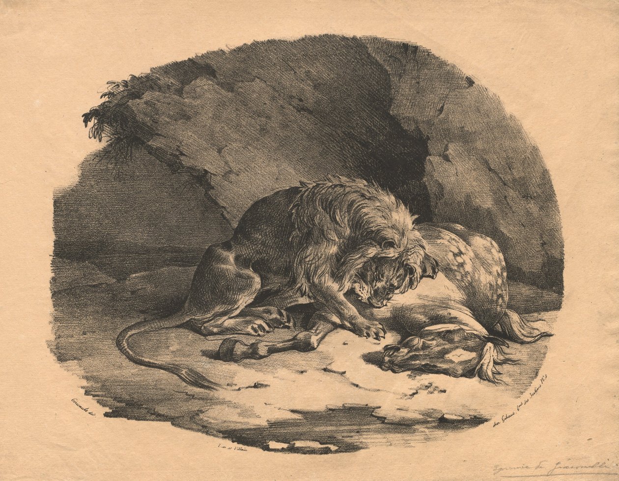 Leijonan syömä hevonen tekijältä Theodore Gericault
