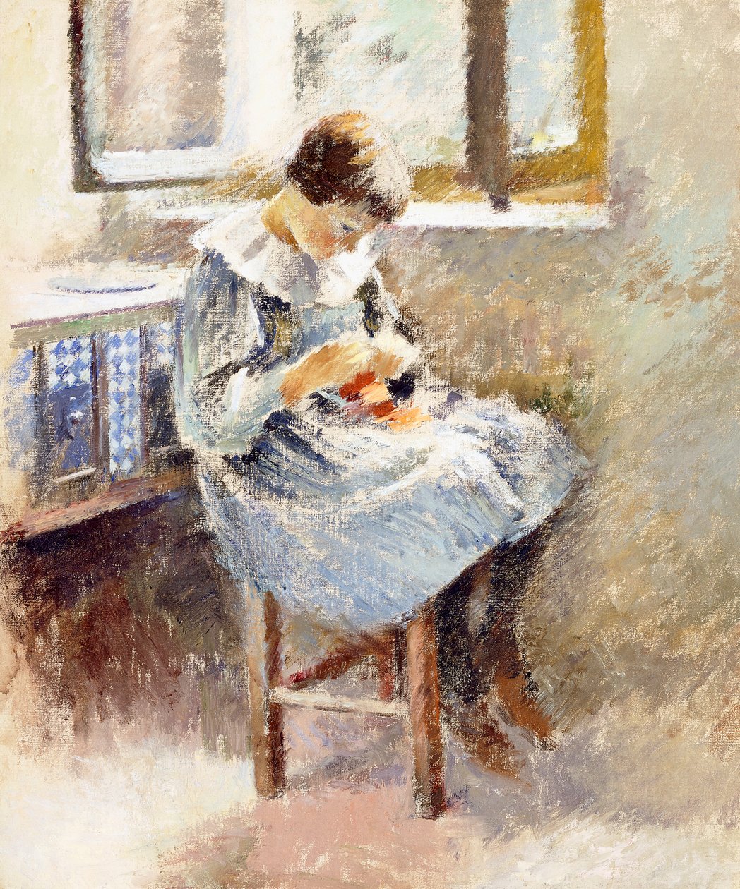 Tyttö ompelu, tekijältä Theodore Robinson