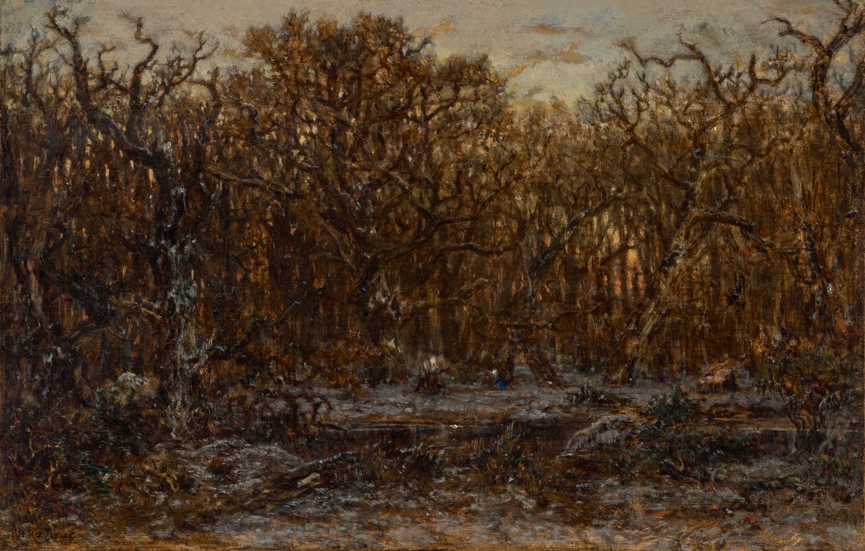 Metsä auringonlaskun aikaan talvella tekijältä Theodore Rousseau