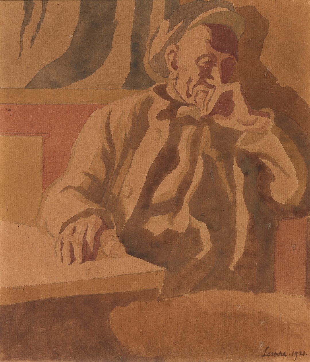 Ajattelija, 1921 (wc paperille) tekijältä Therese Lessore