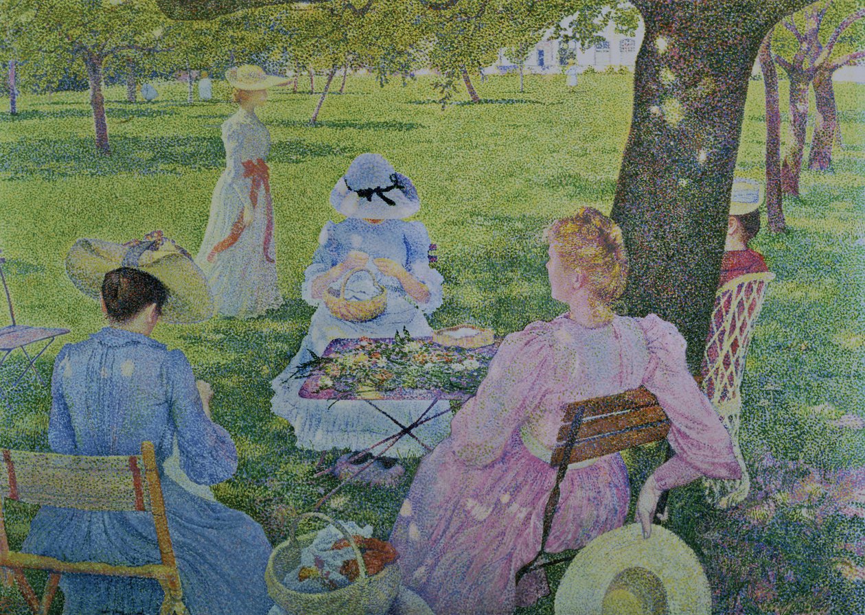 Perhe hedelmätarhassa, 1890 tekijältä Théo van Rysselberghe
