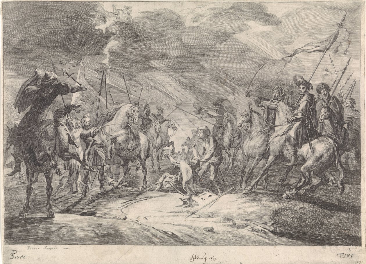 Battlefield Scene Cavalry Combat (sarjan nimi) tekijältä Théodorus van Kessel