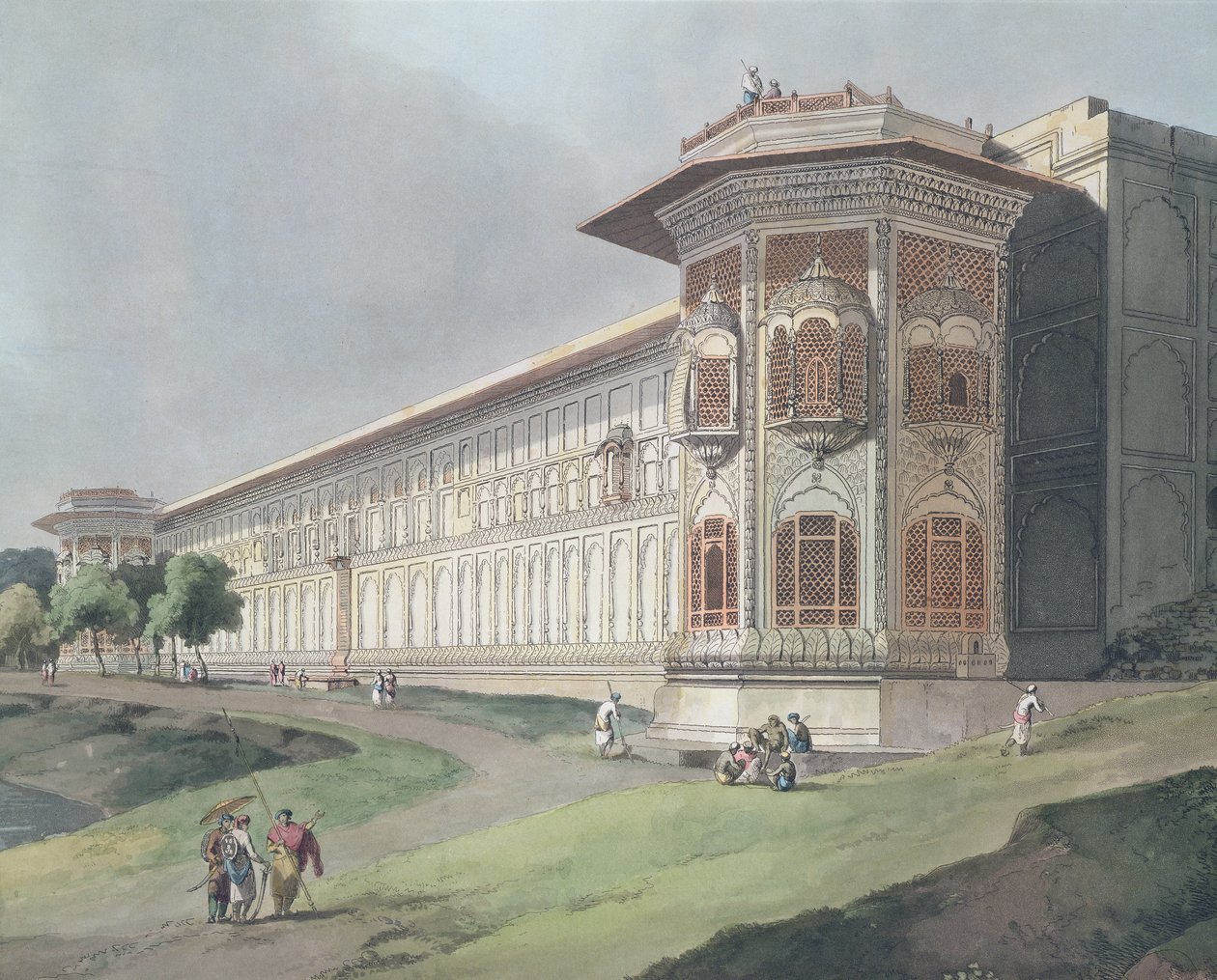 Cotsea Bhaug Jumna-joella Delhissä, levy 4 julkaisusta Oriental Scenery: Twenty Four Views in Hindoostan, julkaistu 1795 (katso myös 136027) tekijältä Thomas und William Daniell