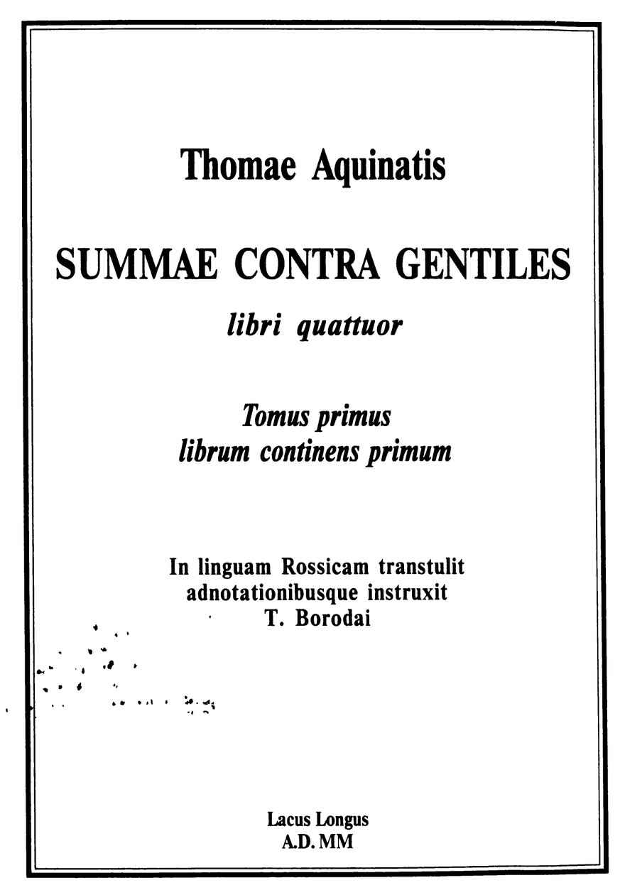 Titulus editionis Summae contra gentilies tekijältä Thomas Aquinas